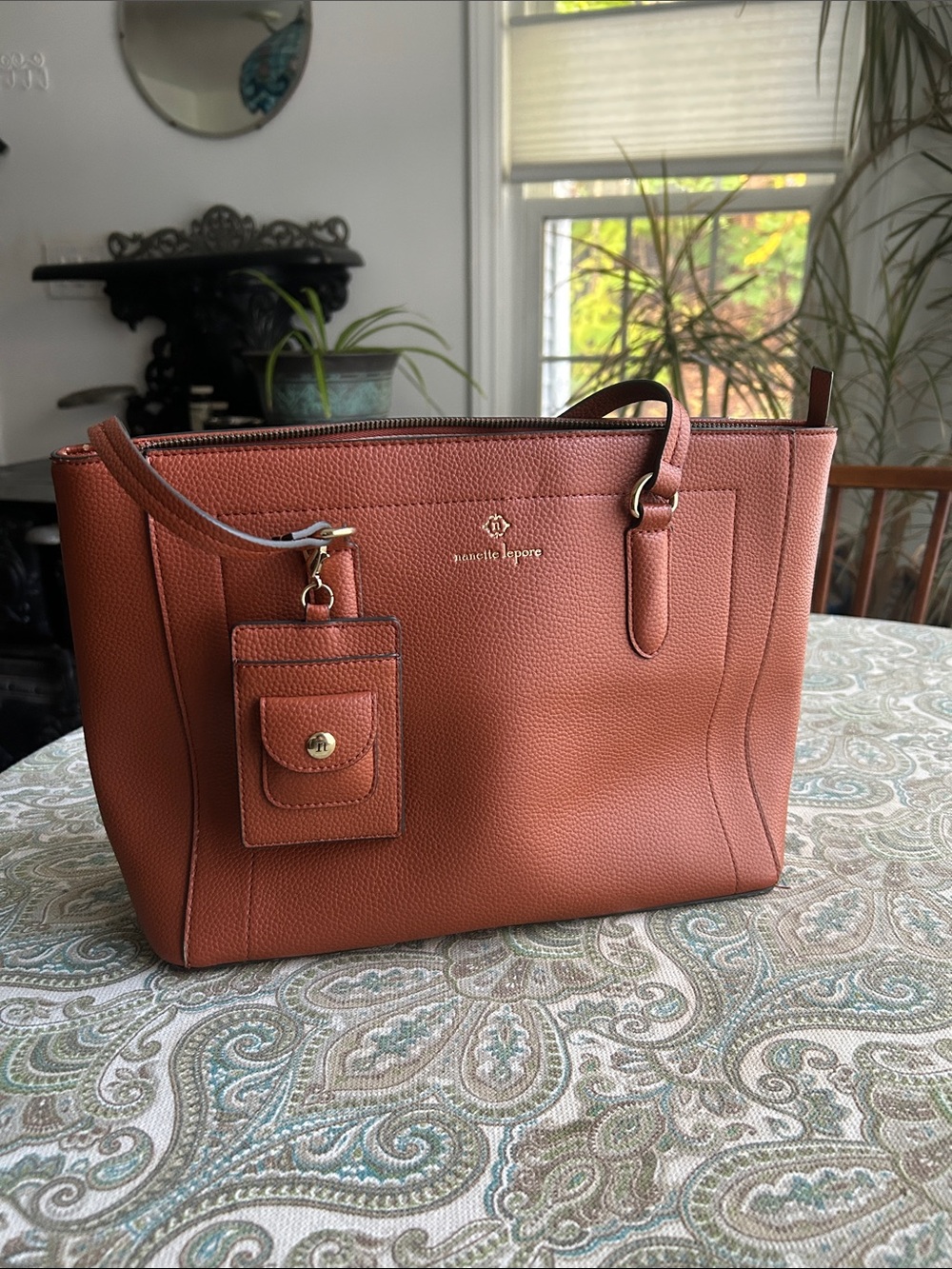 Nanette Lepore Terracotta Leather Tote with Gold Hardware